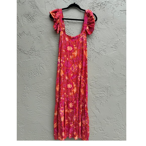 Floral Pockets Ruffle Sleeves Boho Vibrant Casual Maxi Dress - Picture 1 of 7